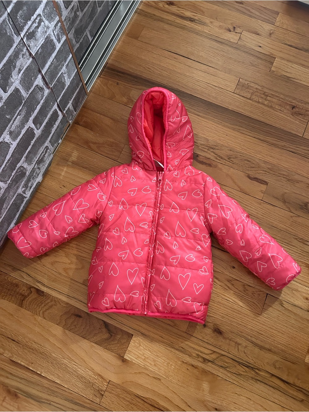 Epic Threads Pink Hooded Heart-Print Puffer Jacket
